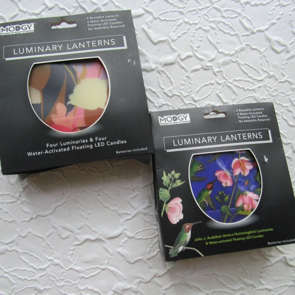 2 Modgy Luminaries Lanterns Floating LED Tealights Reuseable Audubon Hummingbird